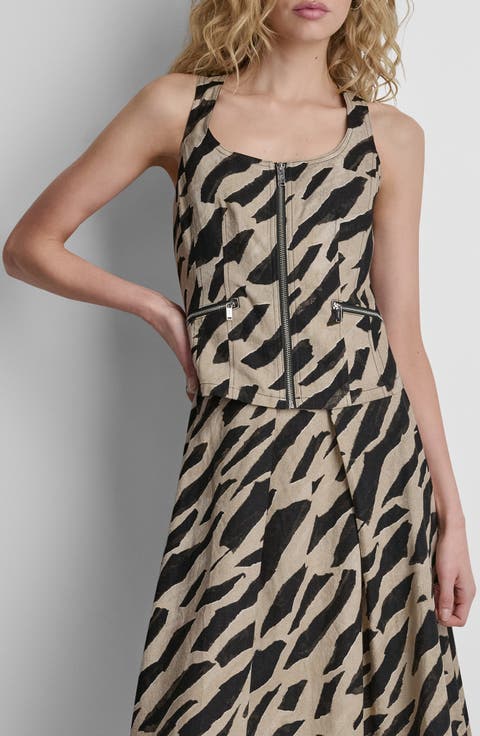 Animal Print Sleeveless Zip Top