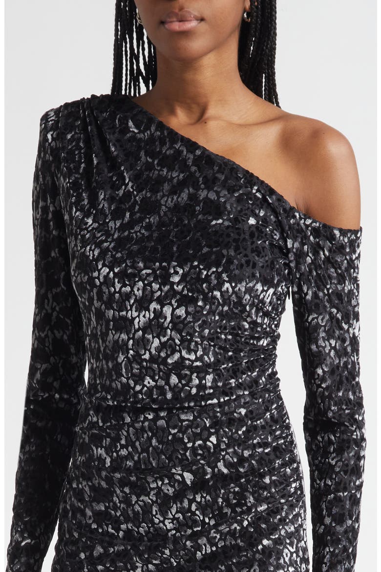 Anastasia Leopard Spot Velvet Burnout One-Shoulder Midi Dress, Alternate, color, BLACK LEOPARD BURNOUT