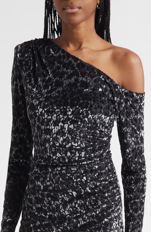 Ramy Brook Anastasia Leopard Spot Velvet Burnout One-shoulder Midi Dress In Black