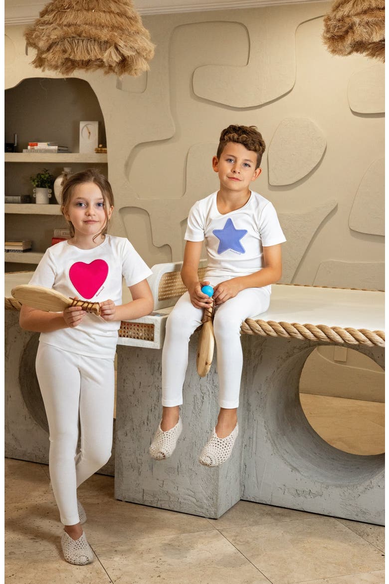 Short Sleeve Heart Star Loungewear Set, Alternate, color, Ivory Blue Star