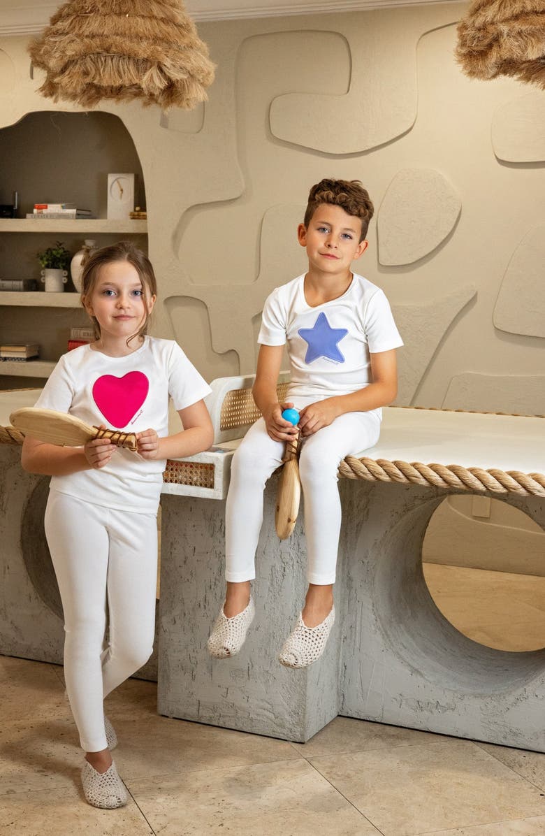 NoggiWear Short Sleeve Heart Star Loungewear Set, Alternate, color, Ivory Blue Star