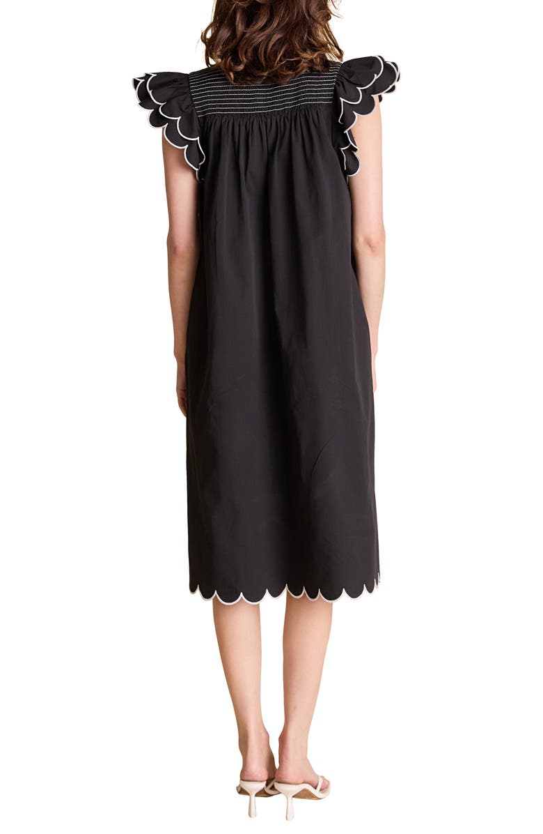 English Factory Scallop Hem Midi Dress, Alternate, color, Black/ White