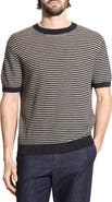 Theory Stripe Short Sleeve Linen & Cotton Blend Crewneck Sweater