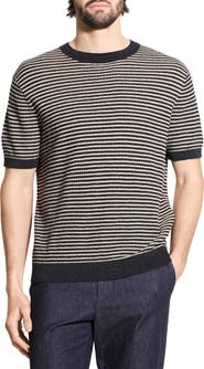 Theory Stripe Short Sleeve Linen & Cotton Blend Crewneck Sweater