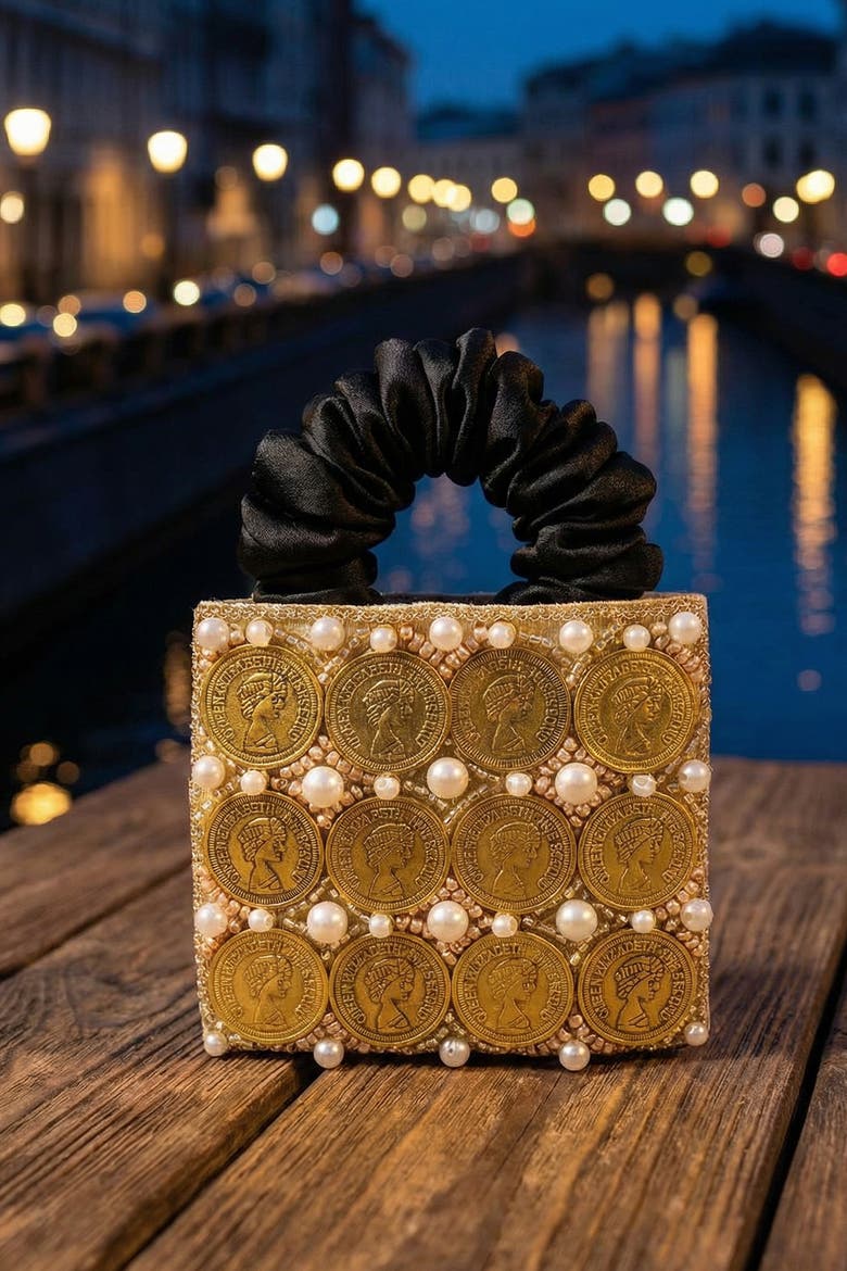 Embellished Coin Ponytail Holder - Gold, Alternate, color, Gold