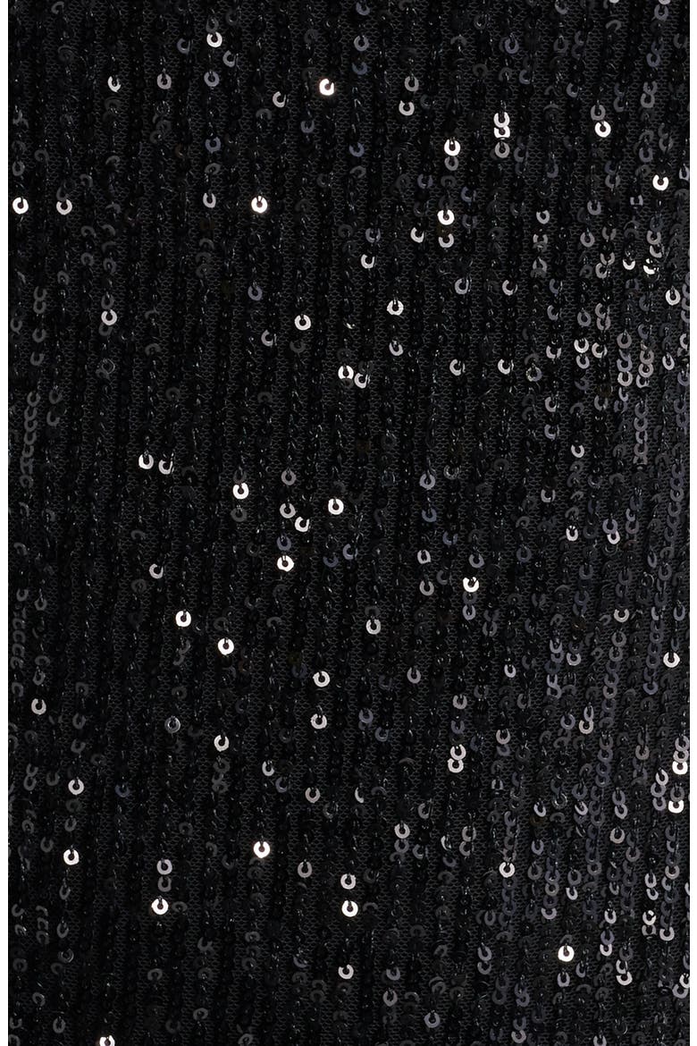 Sequin Bodice Long Sleeve Mixed Media Cocktail Dress, Alternate, color, BLACK