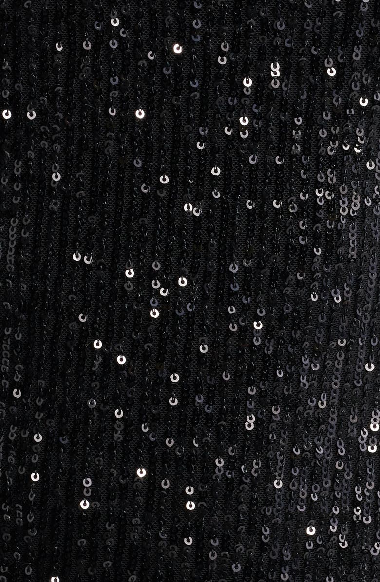 Eliza J Sequin Bodice Long Sleeve Mixed Media Cocktail Dress, Alternate, color, Black