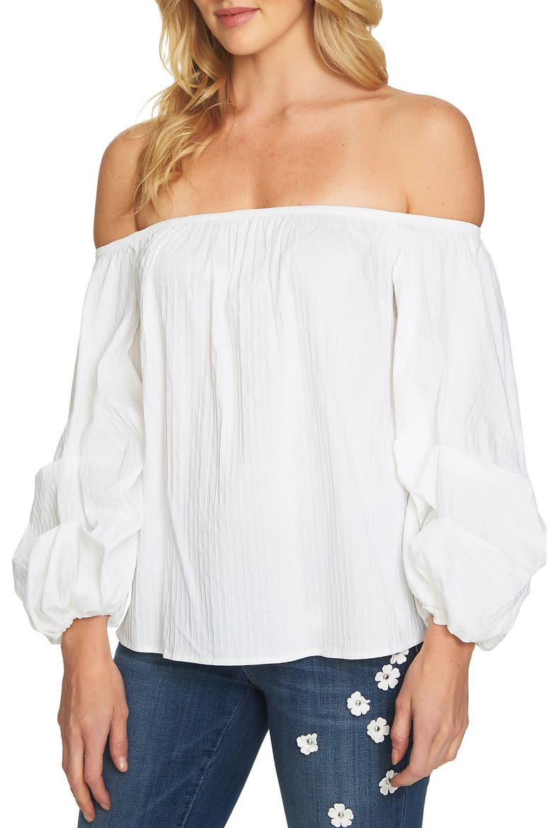 Off the Shoulder Balloon Sleeve Top, Main, color, ULTRA WHITE