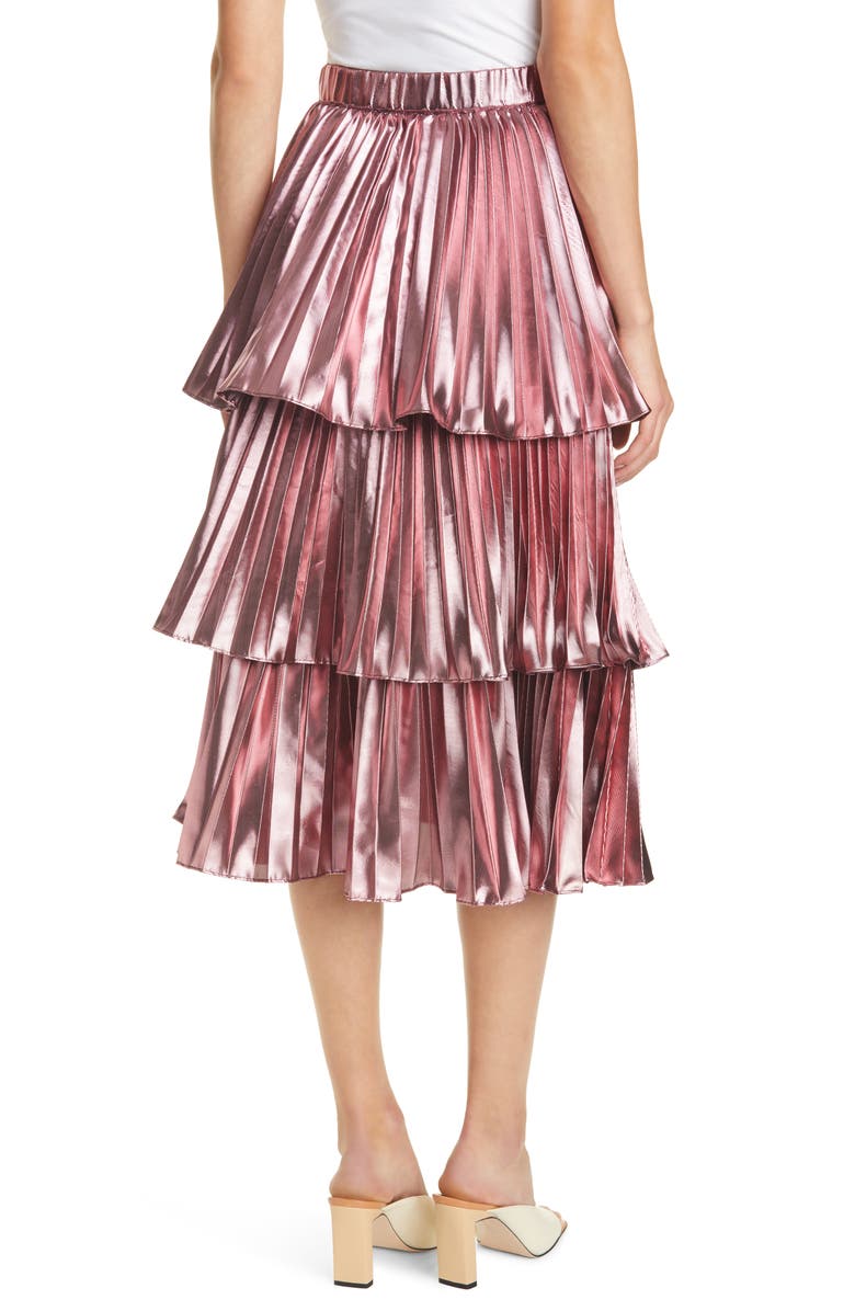 Tanya Taylor Ariana Metallic Pleated Skirt, Alternate, color, 