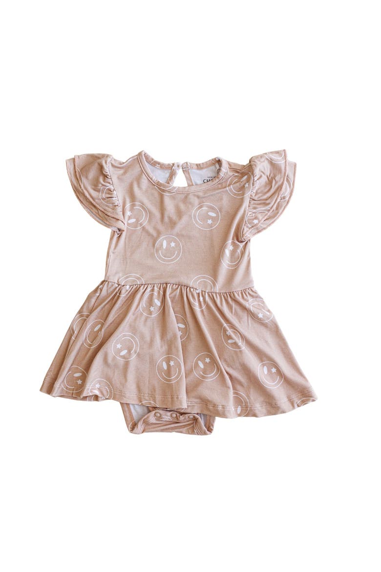 Baby Girl's Starry Eyed Smiley Twirl Dress, Main, color, Beige