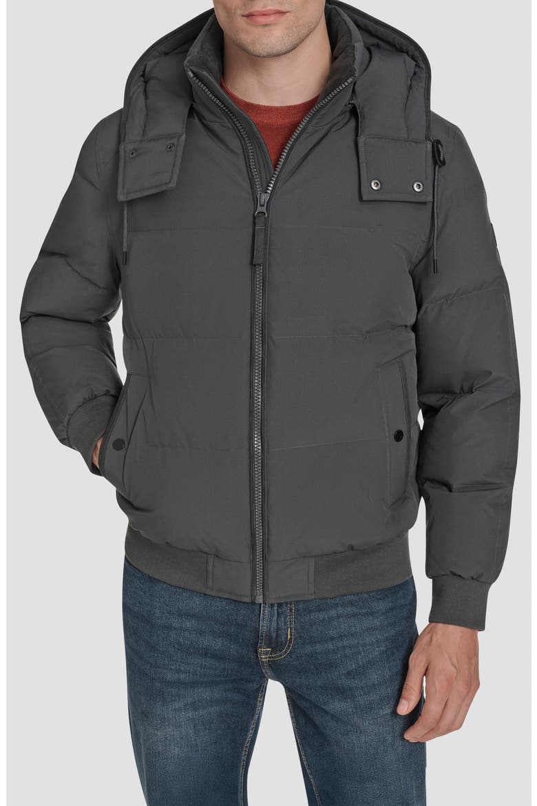 Langham Water Resistant Hooded Puffer Bomber Jacket, Main, color, CHARCOAL