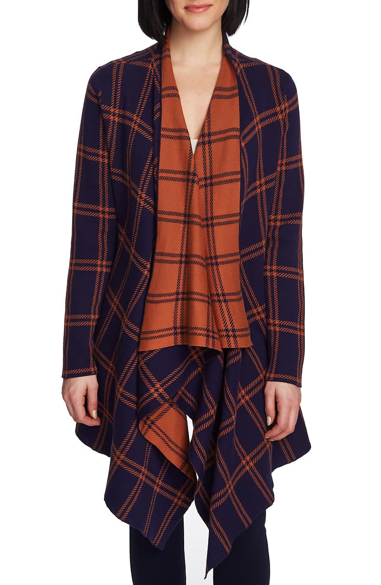 Chaus Plaid Long Double Knit Cardigan, Main, color,
