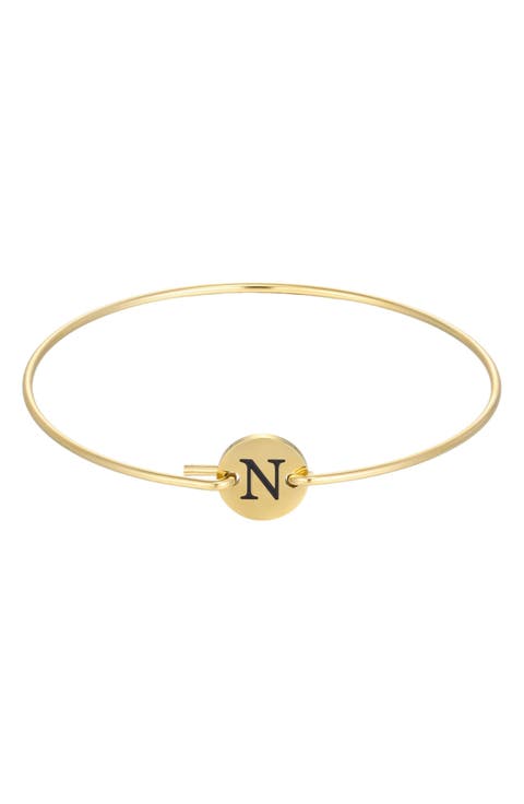 Tarnish Resistant 18K Gold Plated Initial Bangle Bracelet