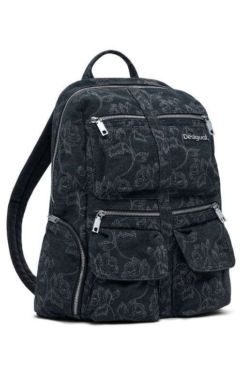Desigual Large Embroidered Denim Backpack In Orange