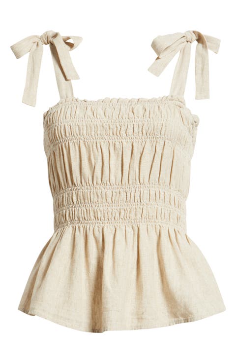 Smocked Linen Blend Tank