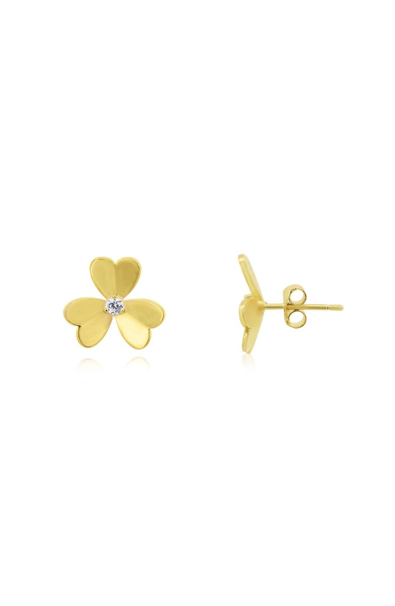 The Lovery Fine Jewelry Clover Petal CZ Stud Earrings, Main, color, Gold-Plated Sterling Silver