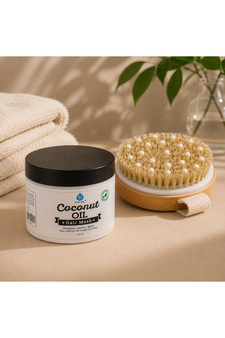 Bath Brush Massager & Coconut Oil Hair Mask, Alternate, color, Multicolor