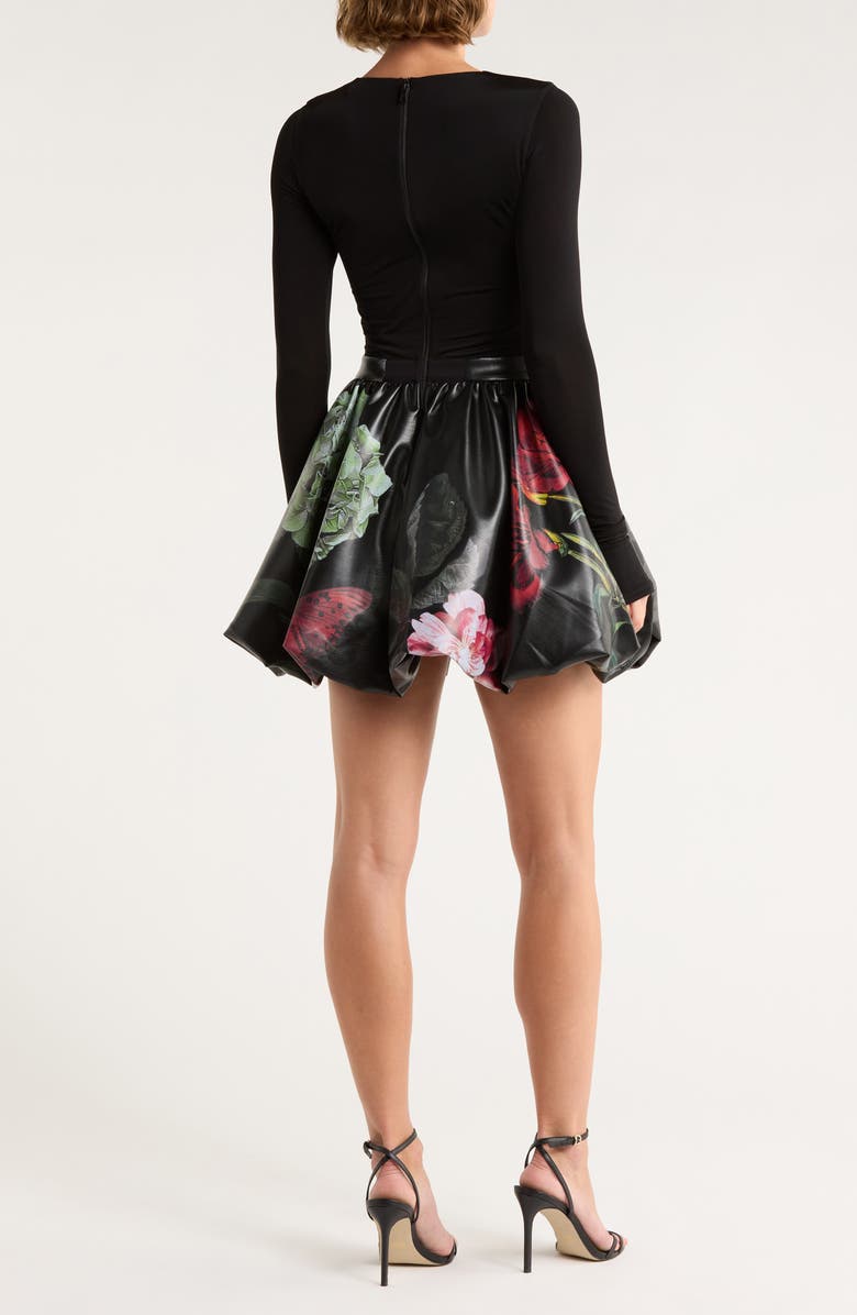Alice + Olivia Chara Long Sleeve Faux Leather Skirt Dress, Alternate, color, In The Wind Floral