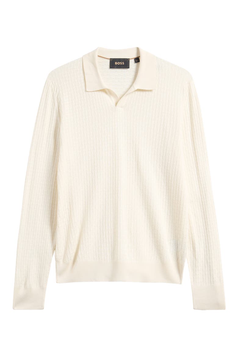 Umbarto Silk Long Sleeve Polo, Alternate, color, OPEN WHITE