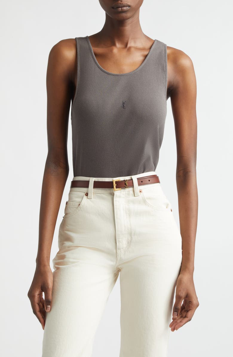 Saint Laurent Debardeur Embroidered Tank, Main, color, 