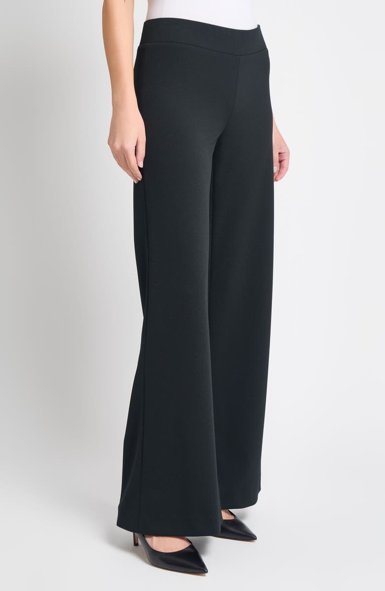 Ming Wang Stretch Deco Crepe Wide-Leg Pants, Alternate, color, Black