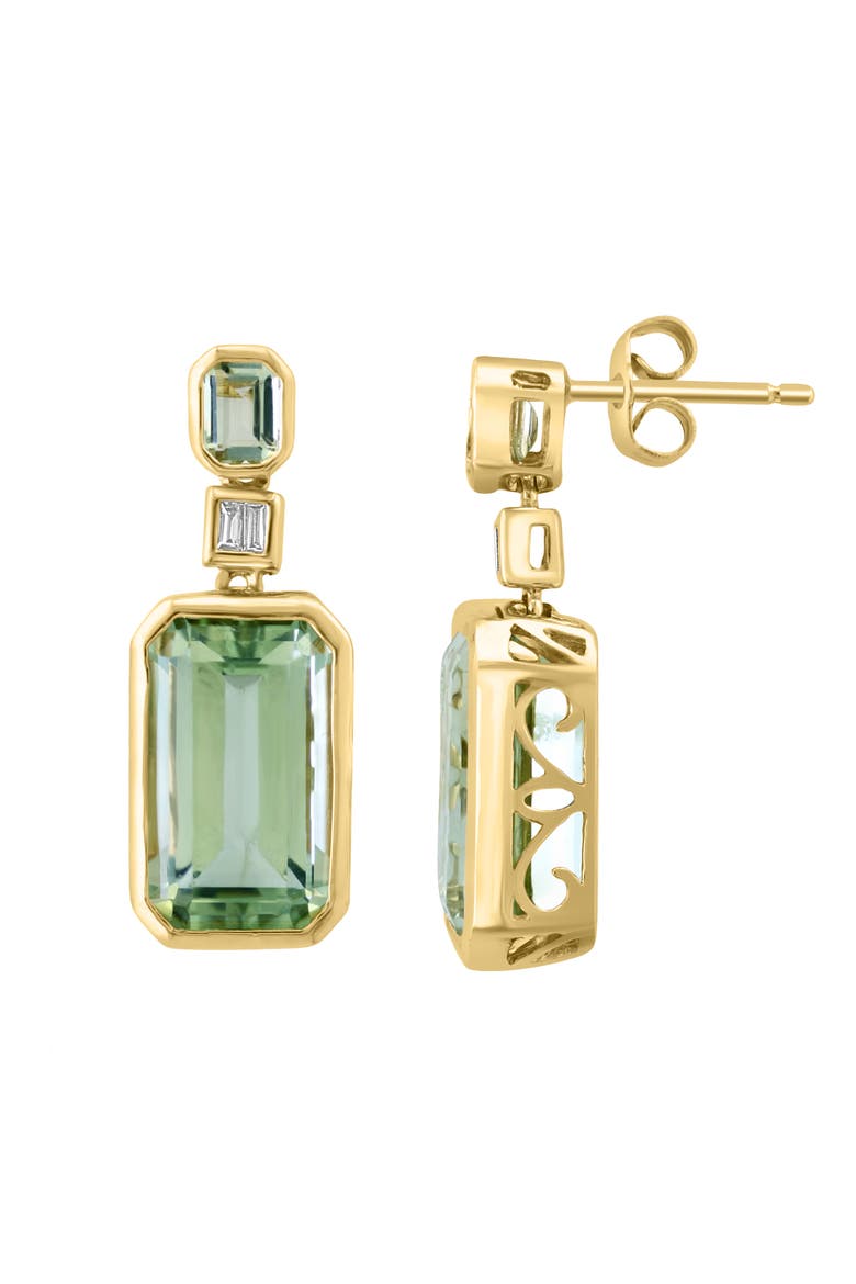 14K Yellow Gold Geometric Green Amethyst & Diamond Drop Earrings, Alternate, color, 14K Gold