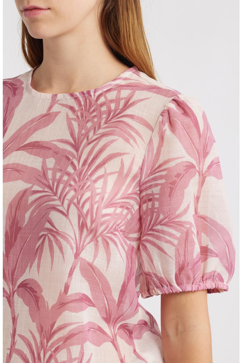 Palm Print Puff Sleeve Top, Alternate, color, PINK