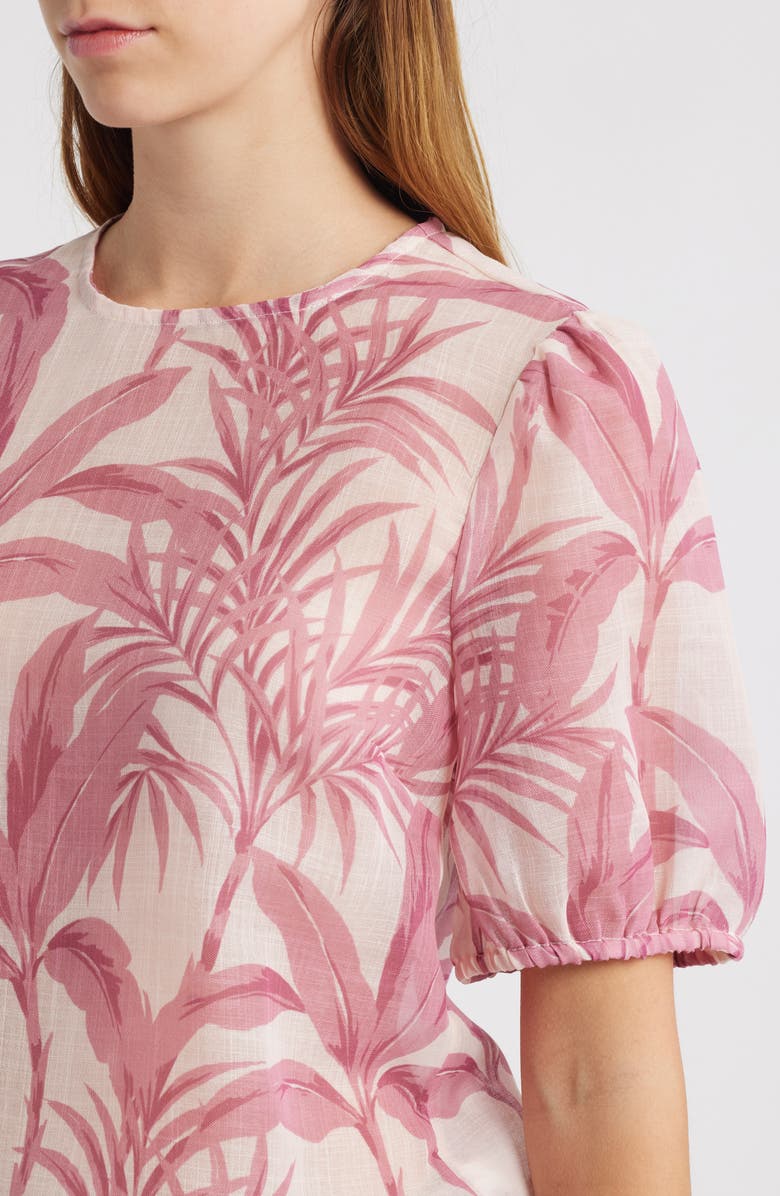 Lipsy Palm Print Puff Sleeve Top, Alternate, color, Pink