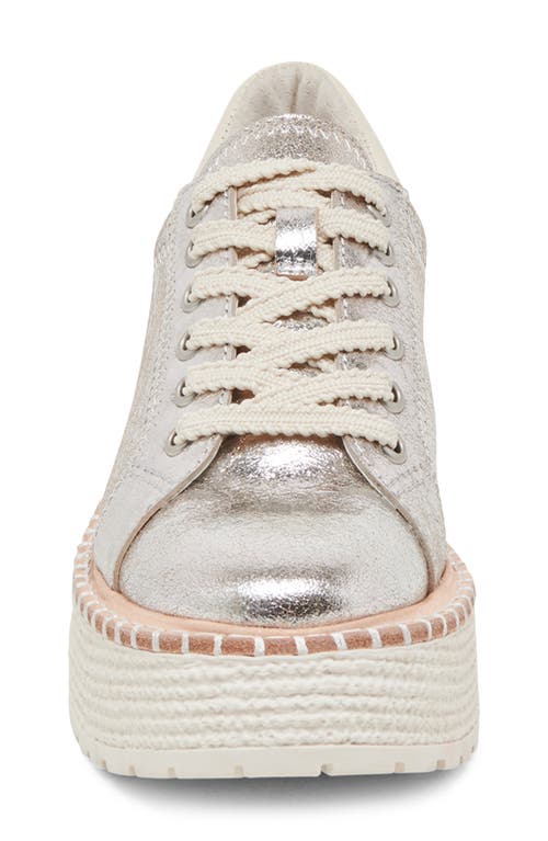 Dolce Vita Twain Platform Sneaker In Silver Crackled Leather