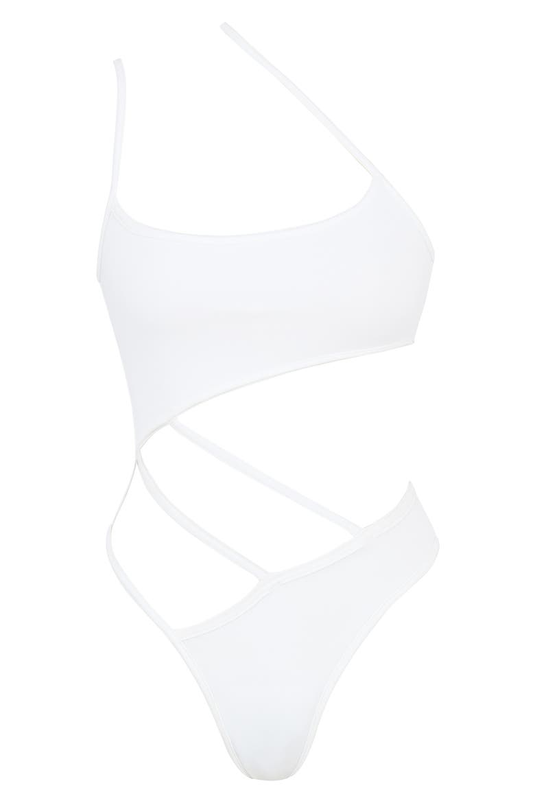 Cubano Strappy Cutout One-Piece Swimsuit, Alternate, color, WHITE
