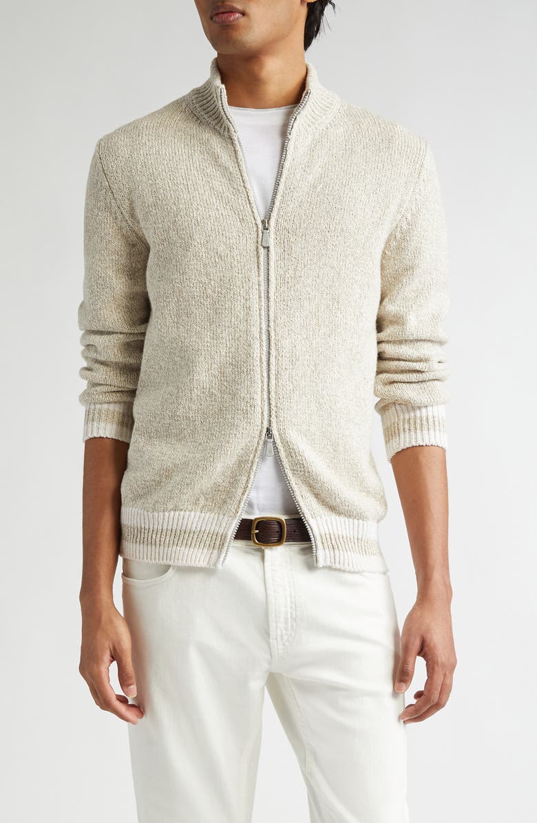 Eleventy Full Zip Cardigan, Main, color, Sand White And Sand