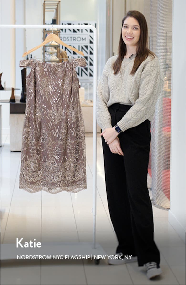 Sequin Floral Embroidered Off the Shoulder Cocktail Dress, sales video thumbnail