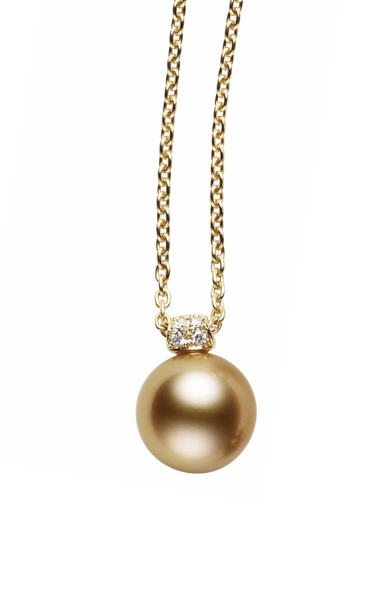 Mikimoto Diamond & Golden South Sea Cultured Pearl Pendant Necklace, Main, color, 