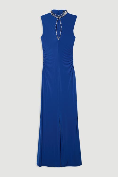 Karen Millen Embellished Jersey Crepe Maxi Dress In Blue
