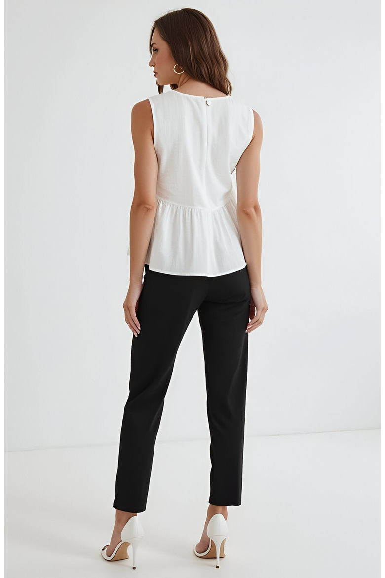 Sleeveless Peplum Top with Asymmetric Pearl Button Front, Alternate, color, White