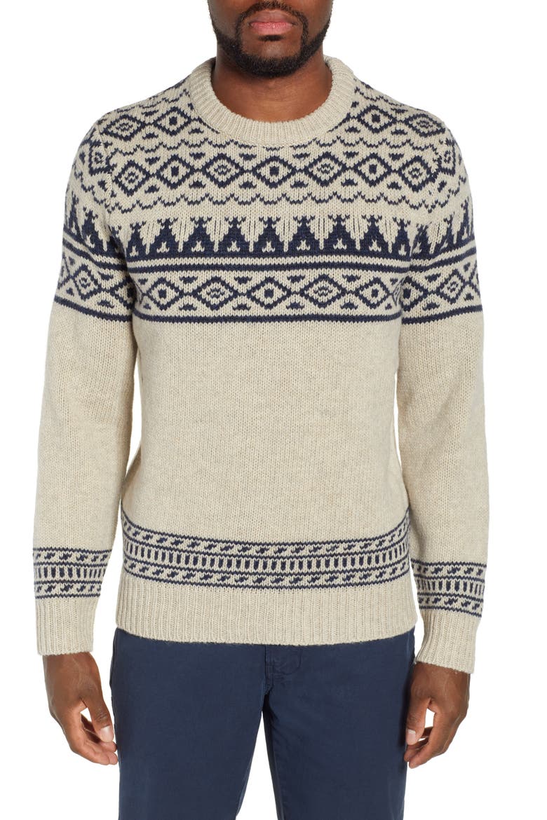 Wallace & Barnes Fair Isle Crewneck Sweater, Main, color, HEATHER OATMEAL