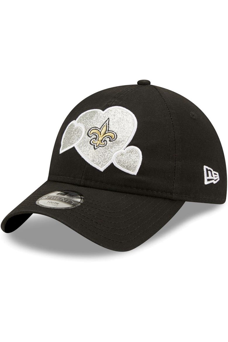 Girls Toddler New Era Black New Orleans Saints Hearts 9TWENTY Adjustable Hat, Main, color, Black