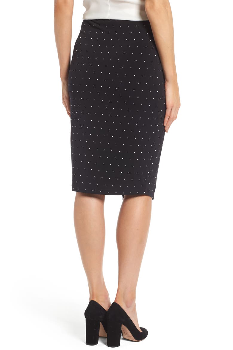 Pin Dot Faux Wrap Skirt, Alternate, color, RICH BLACK