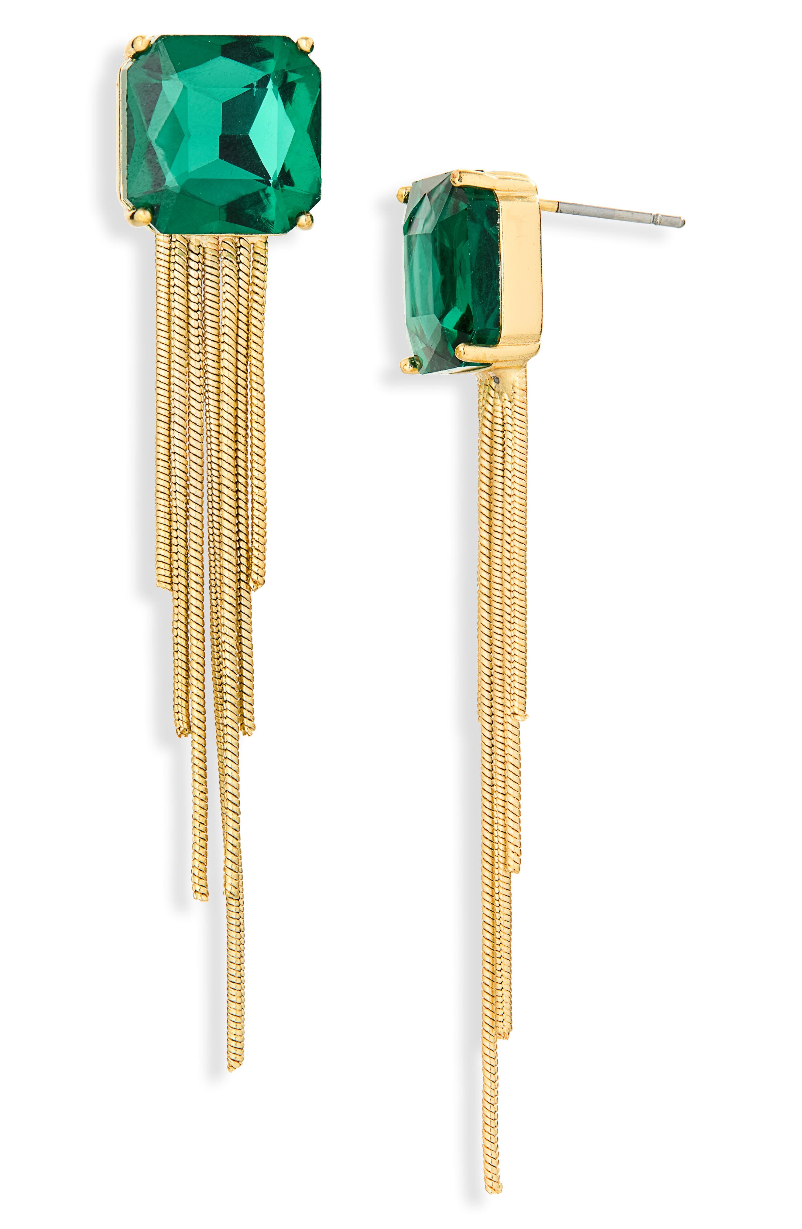 Cushion-Cut Crystal Chain Drop Earrings