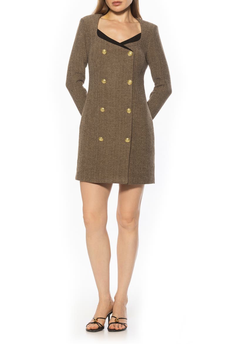 Zuri Long Sleeve Double Breasted Tweed Blazer Dress, Main, color, GREY HERRINGBONE