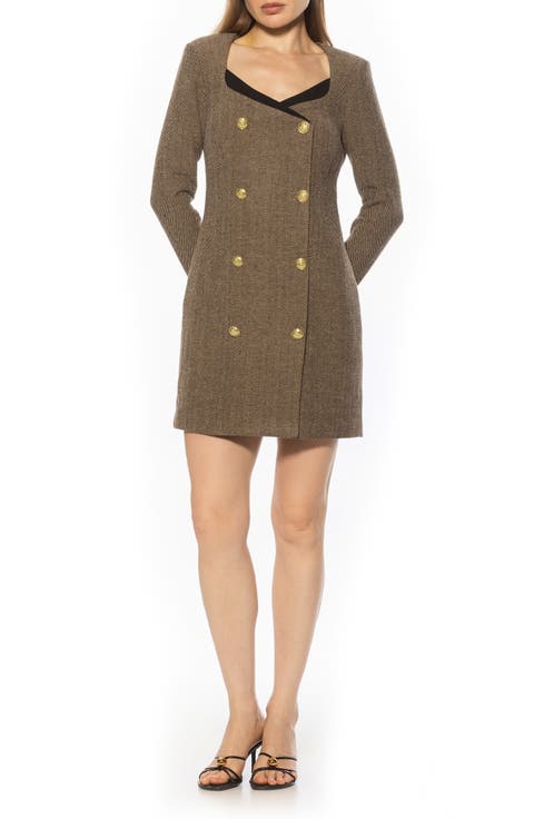 Zuri Long Sleeve Double Breasted Tweed Blazer Dress