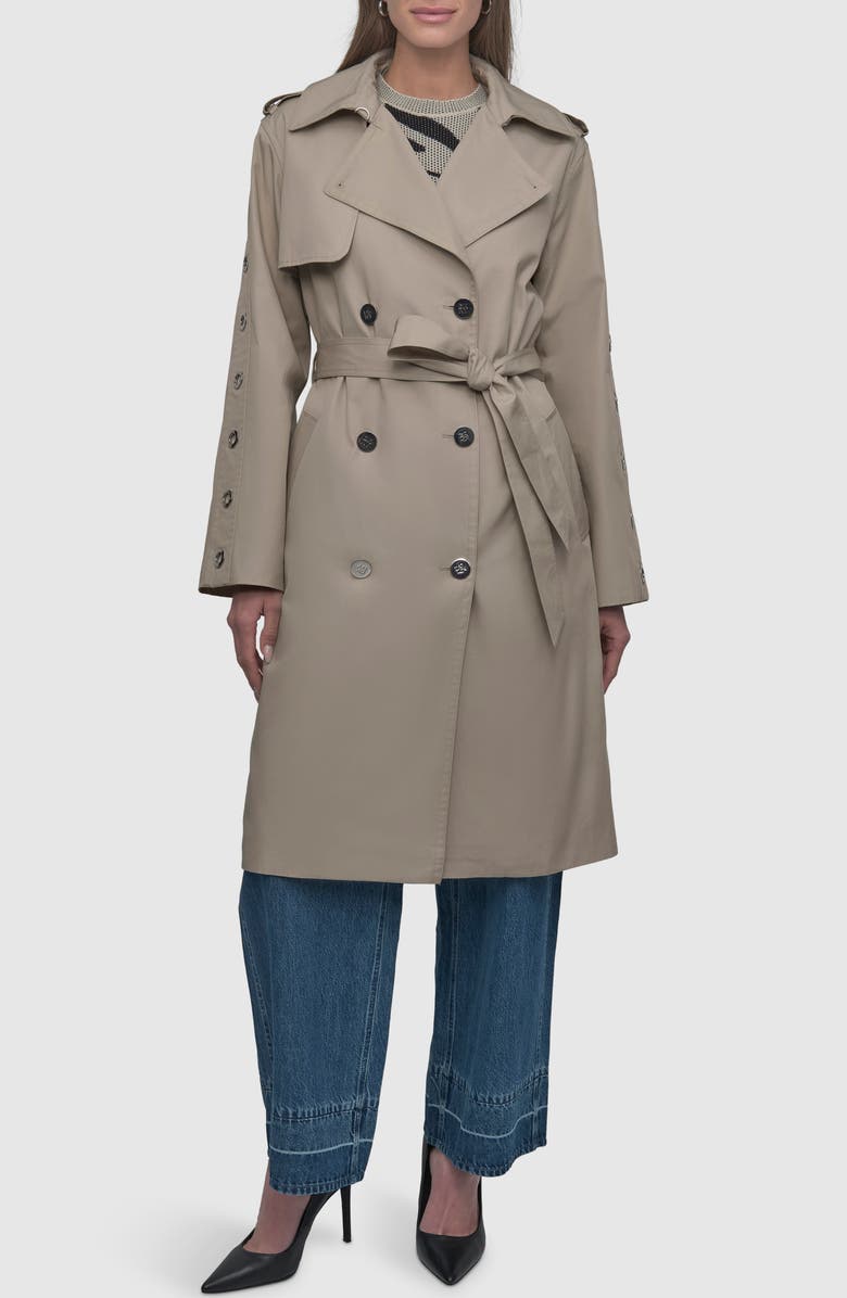 DKNY Grommet Sleeve Trench Coat, Main, color, Pebble