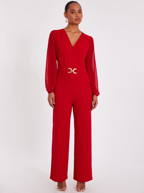 Quiz Chiffon Buckle Palazzo Jumpsuit In Red