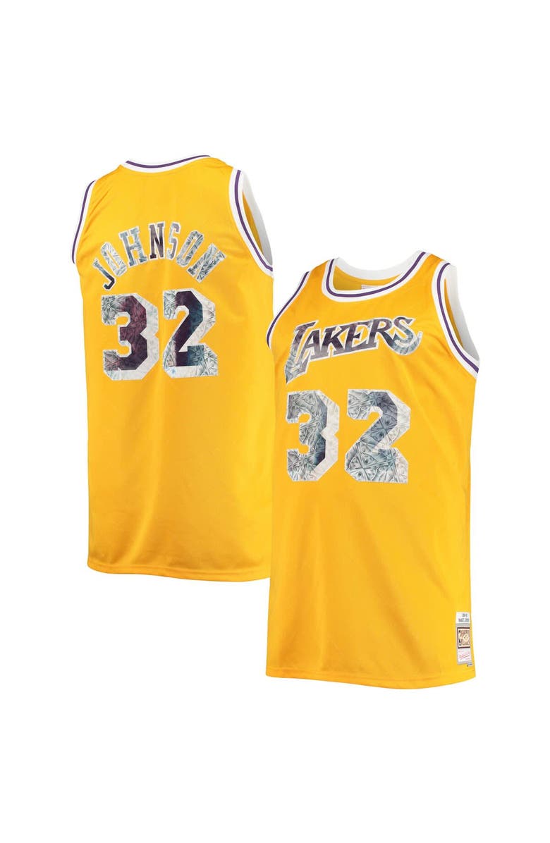 Mitchell & Ness Men's Mitchell & Ness Magic Johnson Gold Los Angeles Lakers Big & Tall 1984/85 NBA 75th Anniversary Diamond Swingman Jersey, Main, color, 