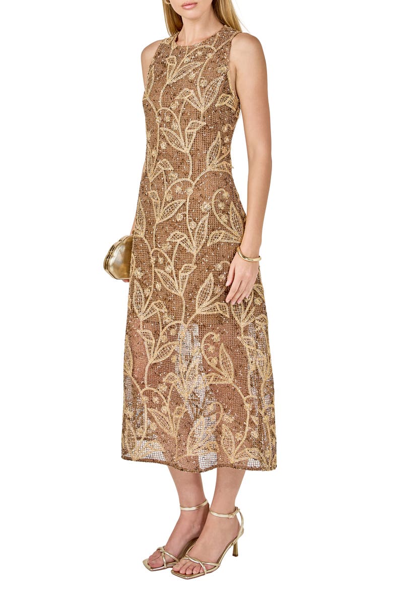 Sleeveless Mesh Midi Dress, Alternate, color, BEIGE MULTI