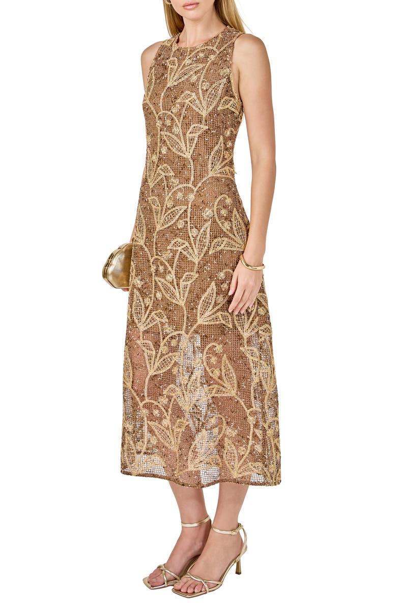 Endless Rose Sleeveless Mesh Midi Dress, Alternate, color, Beige Multi