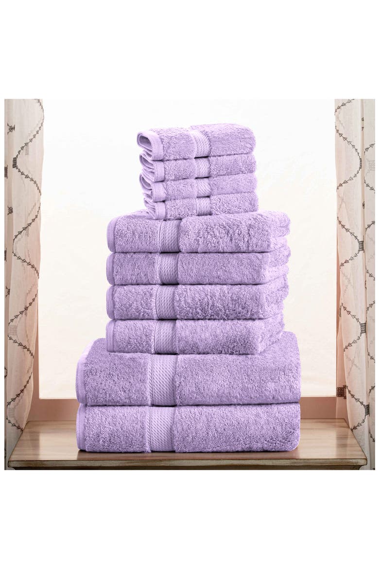 Egyptian Cotton 10-Piece Towel Set, Alternate, color, PURPLE