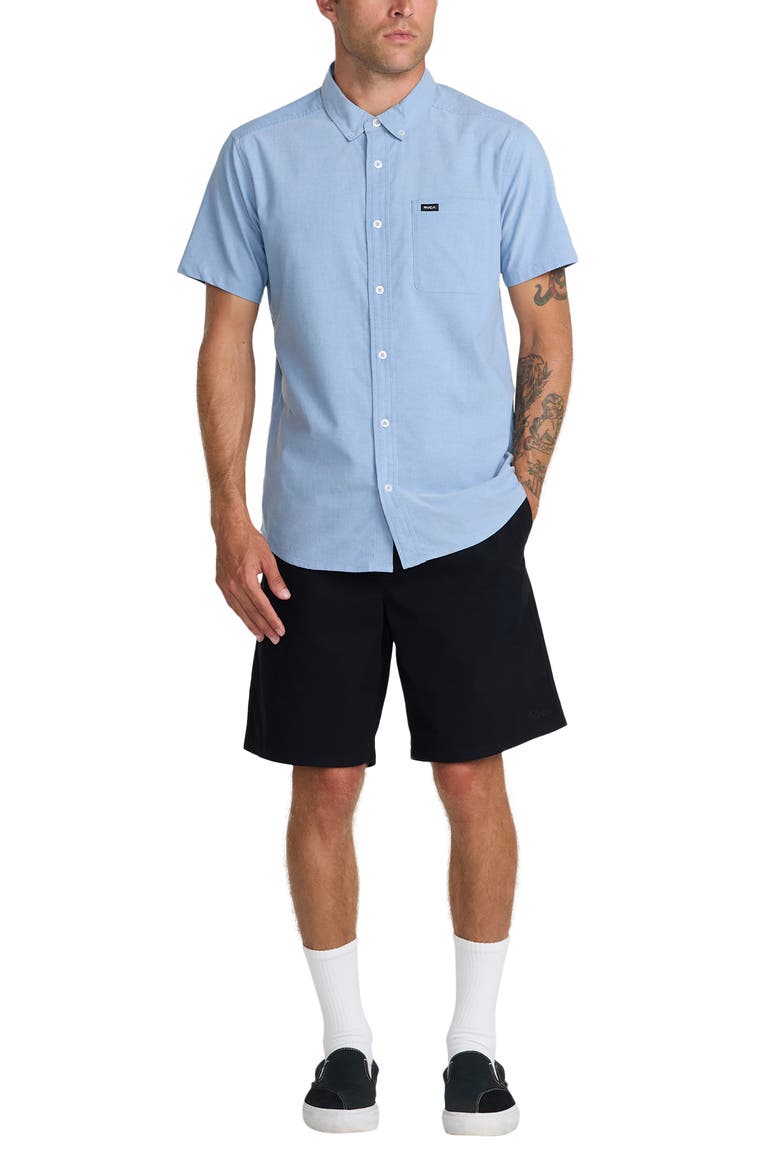 That'll Do Slim Fit Solid Short Sleeve Button-Down Shirt, Alternate, color, OXFORD BLUE NEW