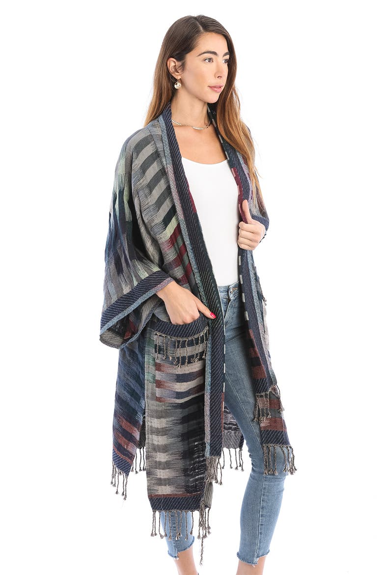 Retro Gradient Stripe Ruana, Alternate, color, CHARCOAL