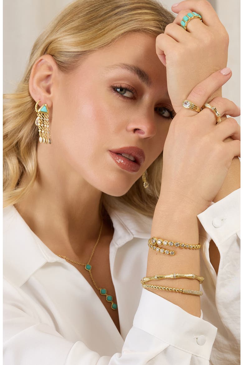 Cubic Zirconia Bamboo Style Cuff Bracelet, Alternate, color, GOLD